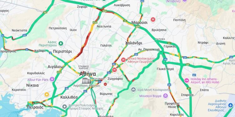 Μποτιλιάρισμα σε Κηφισό και Κηφισίας – Χαμηλές ταχύτητες σε Αττική Οδό και κέντρο της Αθήνας