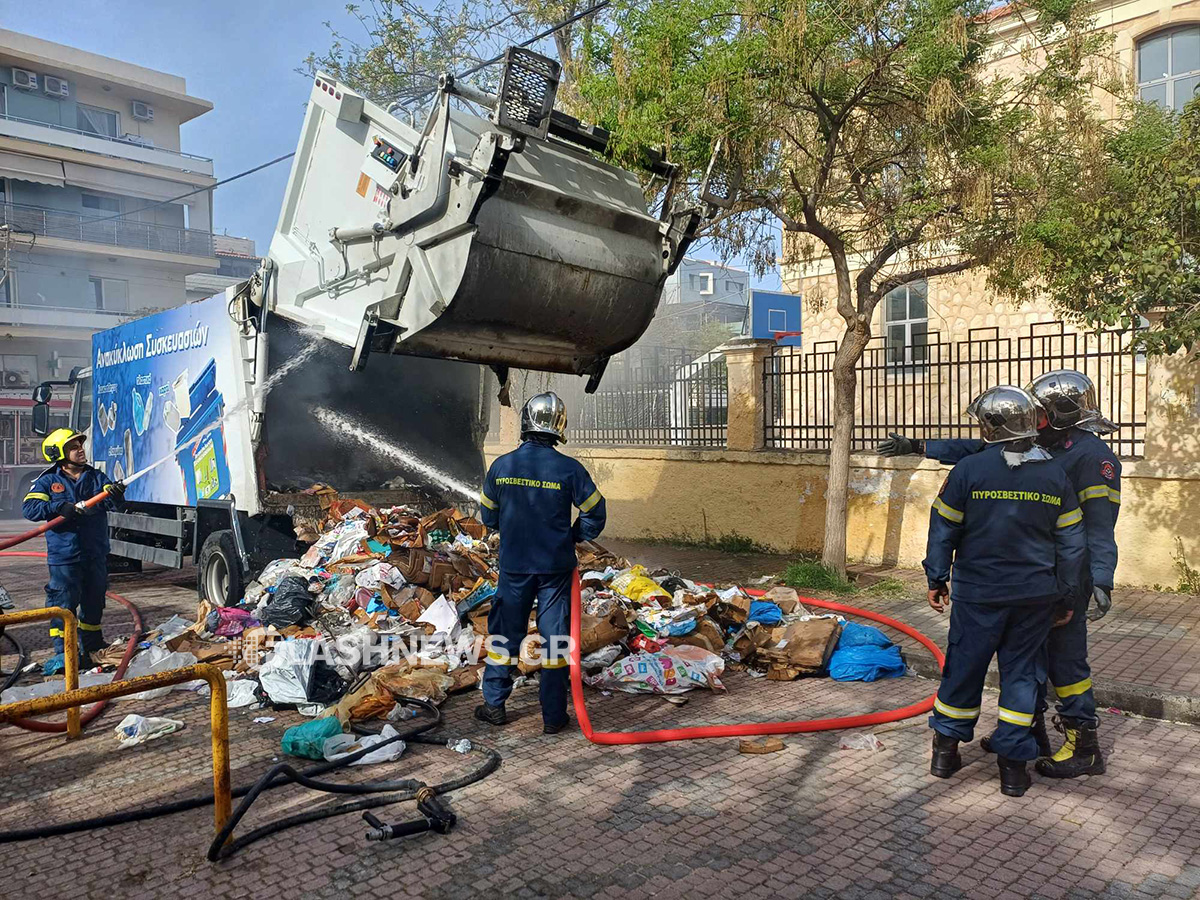 Κρήτη, Χανιά, φωτιά, απορριμματοφόρο