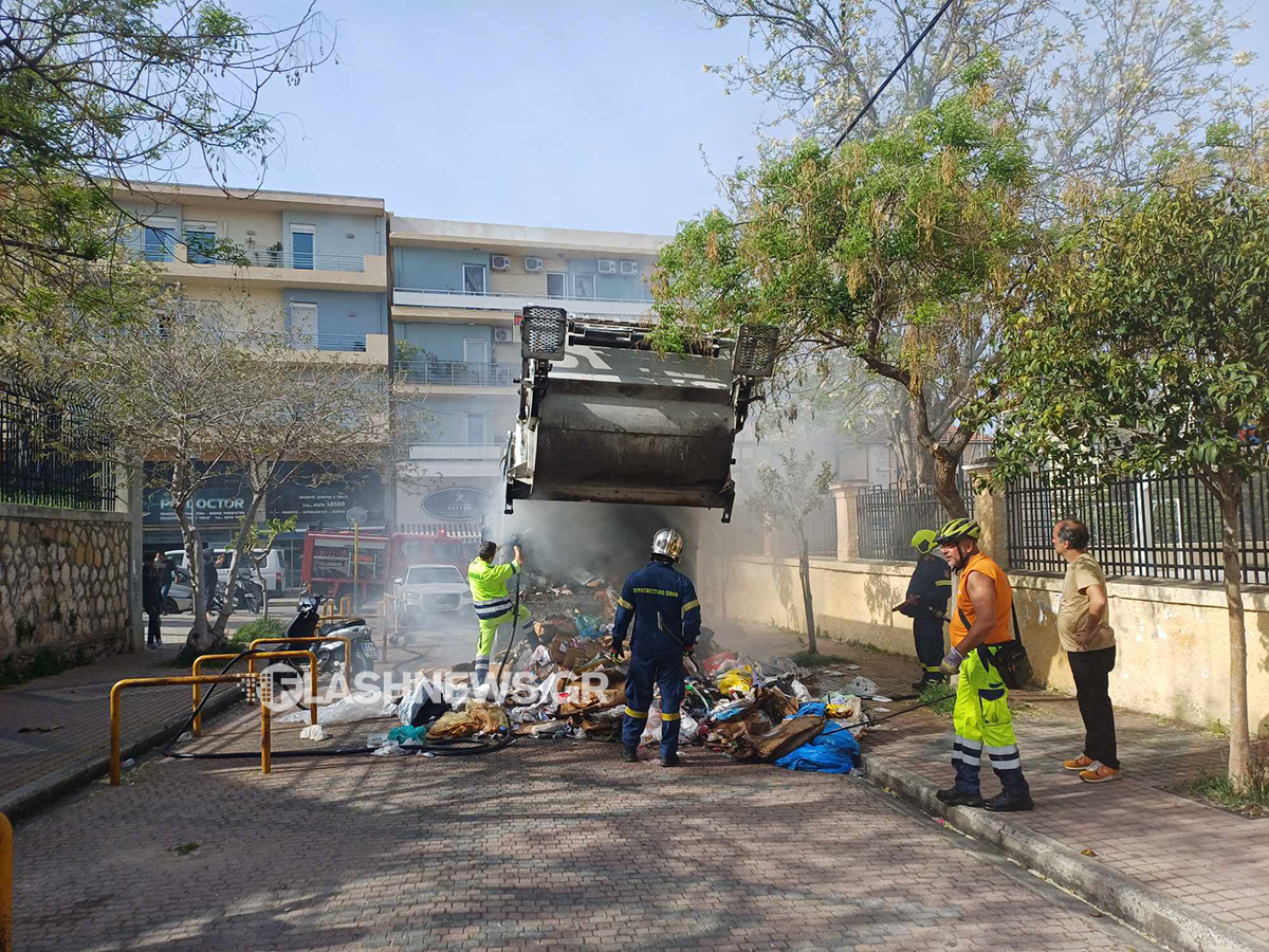 Κρήτη, Χανιά, φωτιά, απορριμματοφόρο