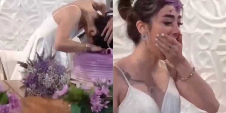 Βίντεο: Γαμπρός «βούτηξε» το κεφάλι της νύφης σε γαμήλια τούρτα