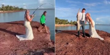 Επικό βίντεο: Νύφη ψάρεψε καρχαρία κατά τη διάρκεια των γαμήλιων φωτογραφιών