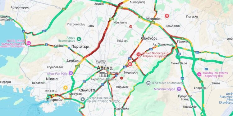 Κίνηση: Τροχαίο μετά την έξοδο της Αττικής Οδού στην Αγία Παρασκευή