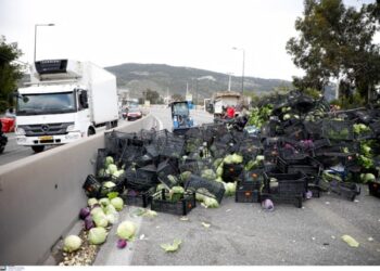 Έπειτα από 4 ώρες αποκαταστάθηκε η κυκλοφορία μετά την ανατροπή της νταλίκας που μετέφερε λάχανα και αγκινάρες