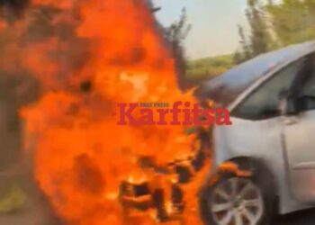 Αυτοκίνητο τυλίχθηκε στις φλόγες στην Ε.Ο. Θεσσαλονίκης – Νέων Μουδανιών