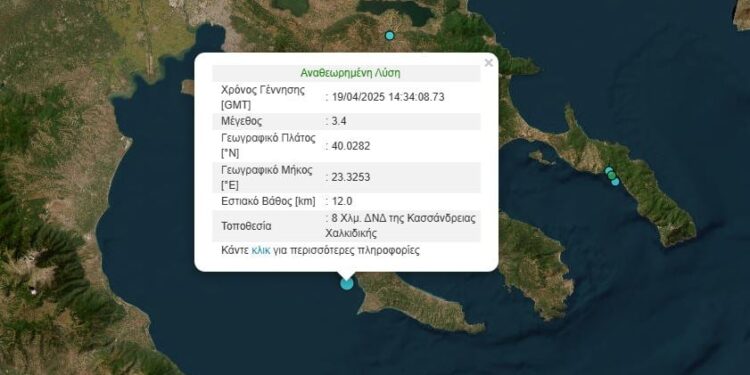 Σεισμός 3,4 Ρίχτερ ανοιχτά της Χαλκιδικής