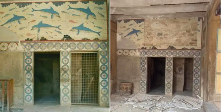 The mural with the dolphins at the Palace of Knossos collapsed due to strong winds – See photos