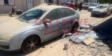 Ηράκλειο: Κατέρρευσε τμήμα κτιρίου στη Νέα Αλικαρνασσό – Ζημιές σε ένα όχημα