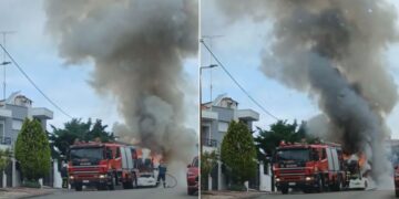 Λεωφορείο τυλίχθηκε στις φλόγες στο Πανόραμα – Δείτε βίντεο