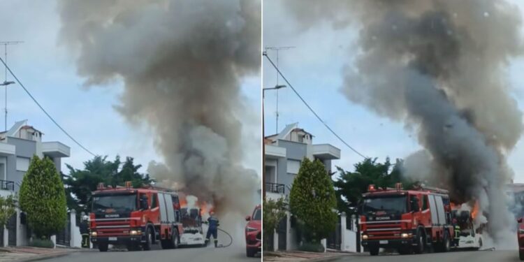 Λεωφορείο τυλίχθηκε στις φλόγες στο Πανόραμα – Δείτε βίντεο