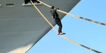 «Mission Impossible» στο Σίδνεϊ: Άνδρας κρεμάστηκε από σχοινιά και προσπάθησε να σκαρφαλώσει σε κρουαζιερόπλοιο