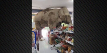Thailand: Starving elephant “ducks” into a shop and eats the shelves – Watch video