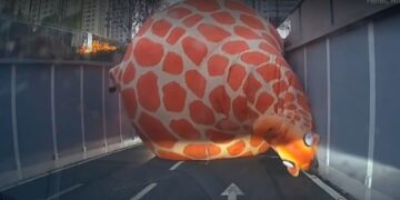 «Φουσκωτή» καμηλοπάρδαλη… κόβει βόλτες σε αυτοκινητόδρομο