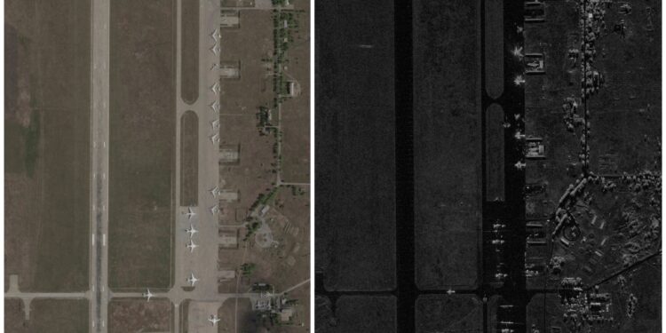 Δορυφορικές εικόνες αποτυπώνουν το μέγεθος των ζημιών σε ρωσικά αεροσκάφη μετά την ουκρανική επιδρομή με drones